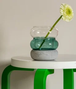 Rinkeli kynttilälyhty/maljakko sinivihreä 12cm